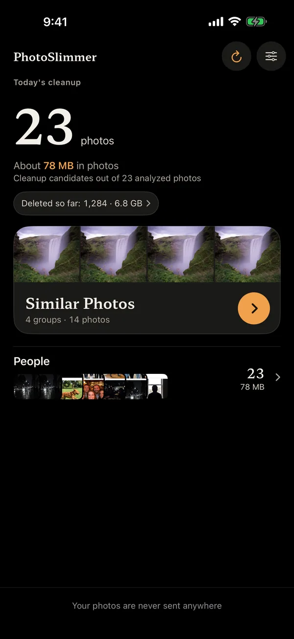 Obrazovka s výsledky analýzy v aplikaci PhotoSlimmer